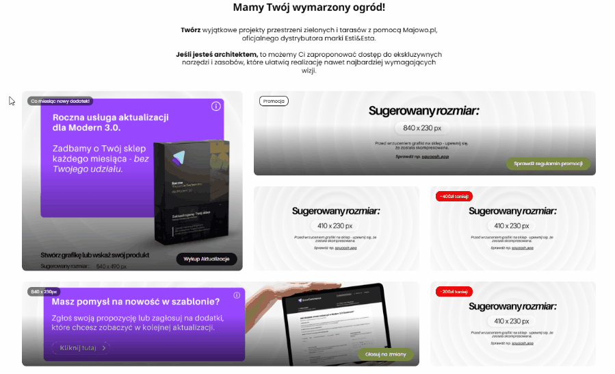 Kafelki kategorii bento grid w Modern 3.0