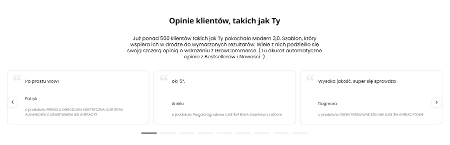 Karuzela opinii o sklepie w szablonie Modern 3.0 Storefront