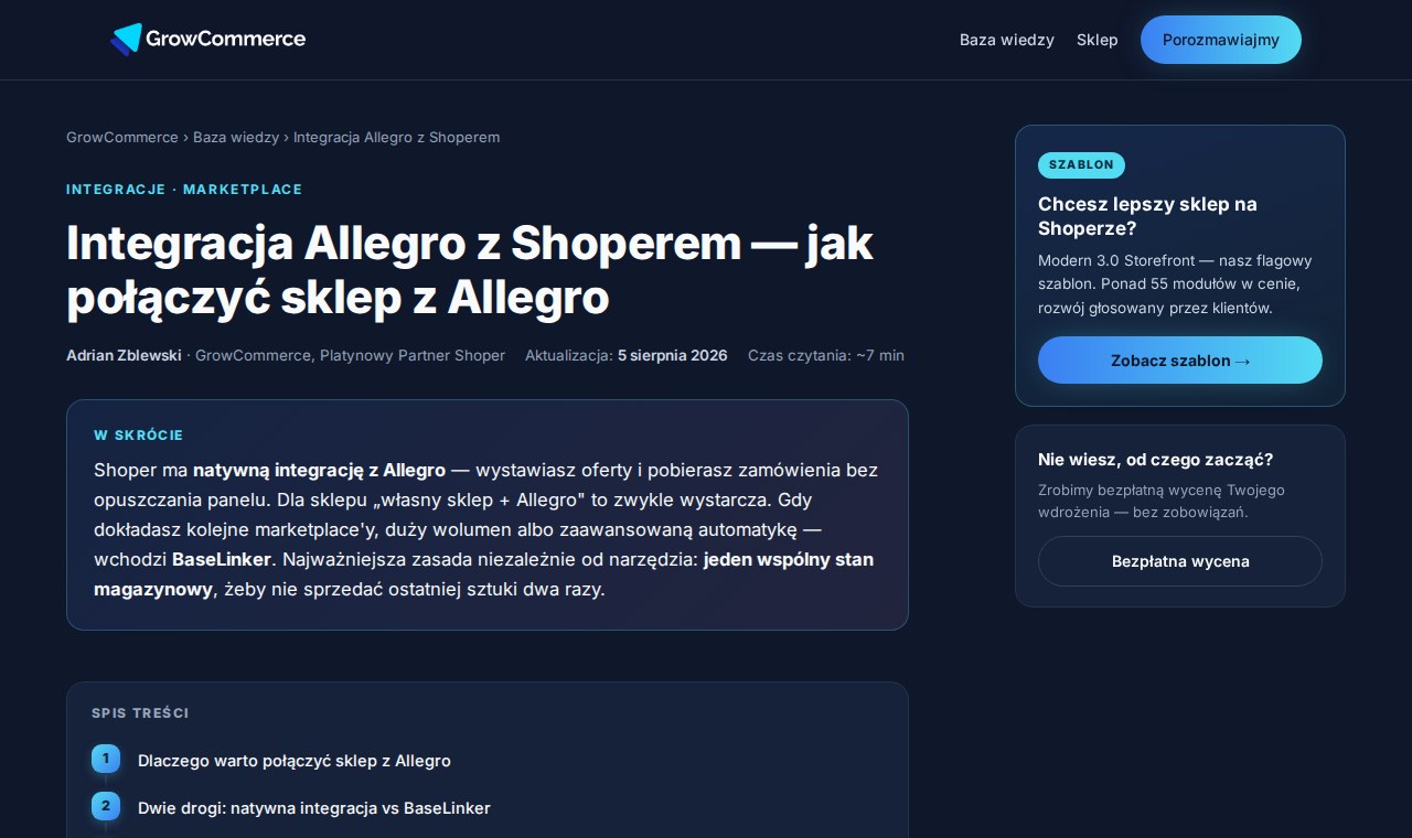 Poradnik integracji Allegro ze sklepem Shoper w bazie wiedzy GrowCommerce