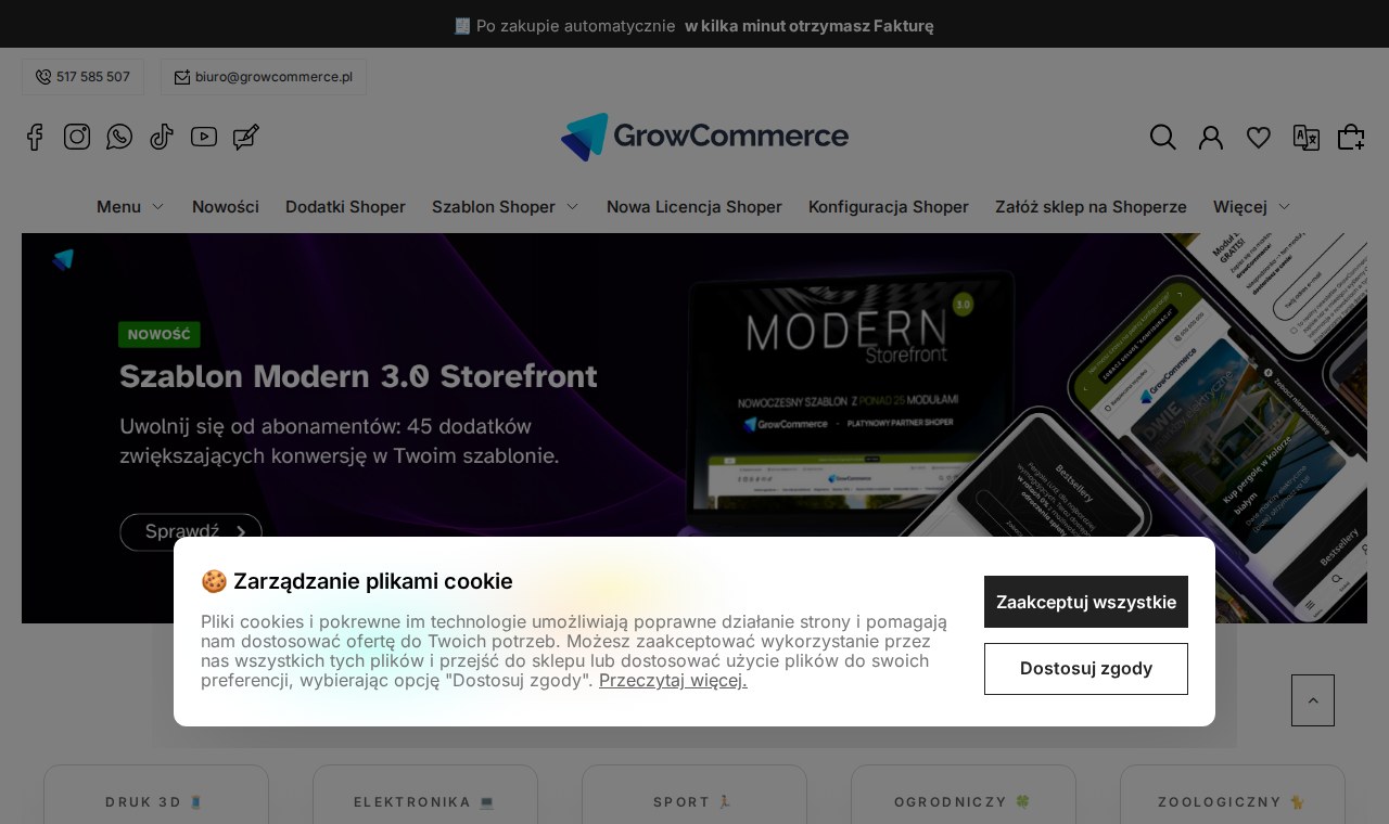 Storefront sklepu GrowCommerce na Shoperze — przykład sklepu gotowego pod sprzedaż wielokanałową