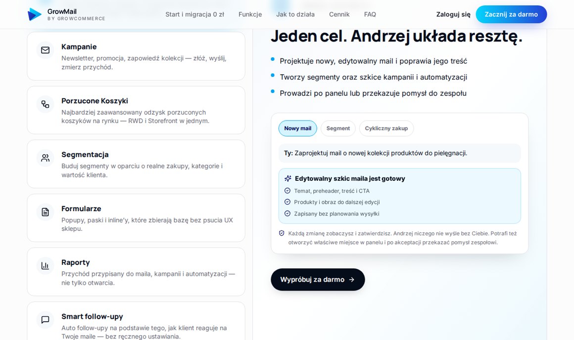 GrowMail: kampanie, segmentacja i asystent AI do maili w sklepie Shoper