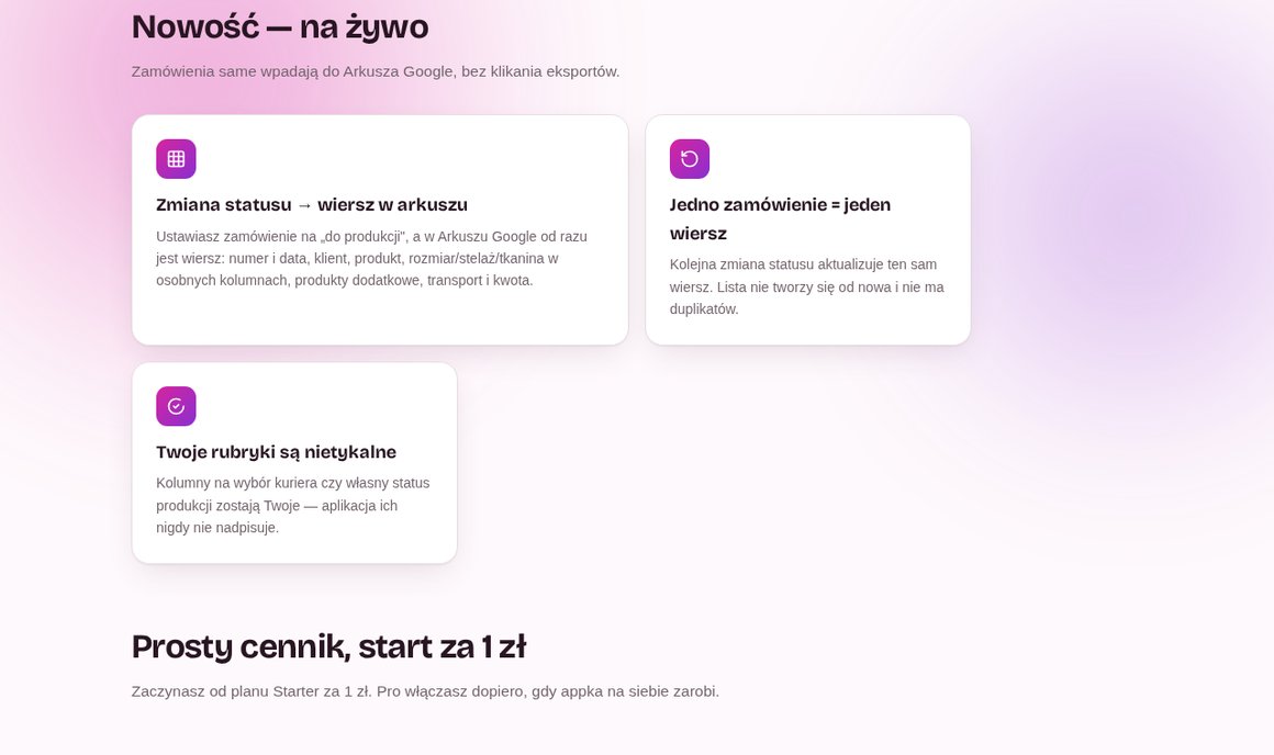 CSV Power Tools: zamówienia trafiają do Arkusza Google po zmianie statusu, jedno zamówienie to jeden wiersz