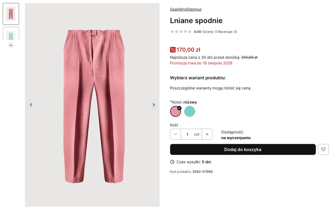 Karta produktu Shoper z najniższą ceną z 30 dni przed obniżką