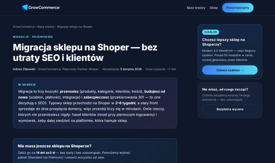 Poradnik GrowCommerce: migracja sklepu na Shoper bez utraty SEO i klientów