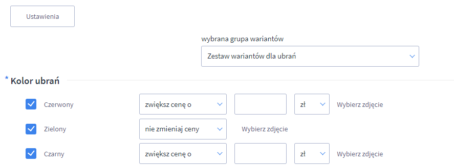 Panel Shoper — dopłata do wariantu produktu