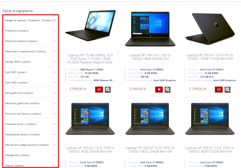 Filtry na liście produktów oparte o atrybuty w sklepie Shoper